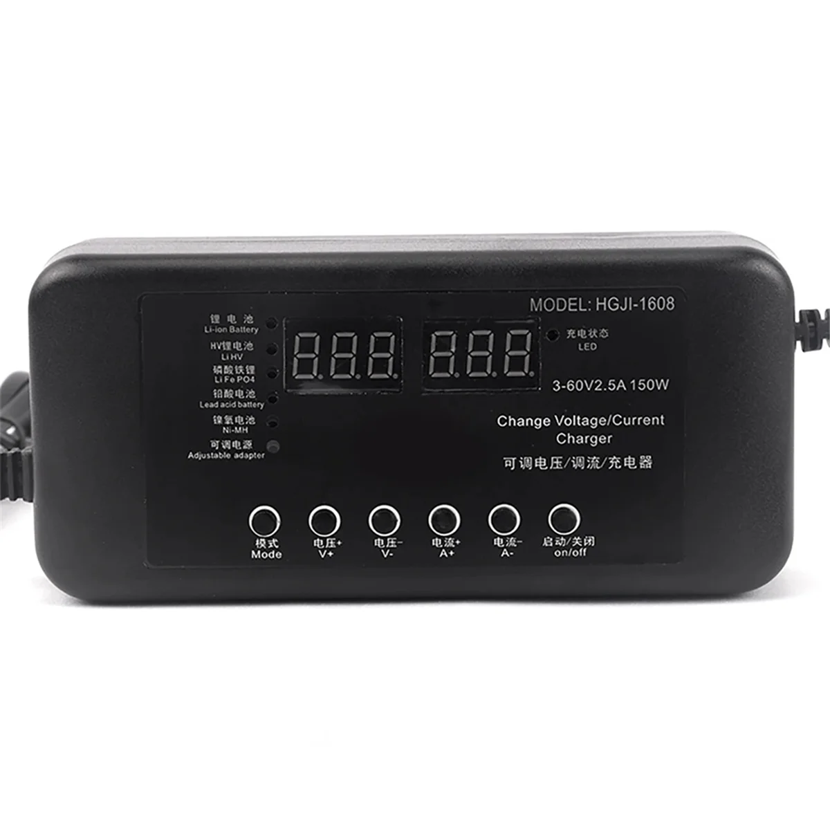 

AAA04R 3V-60V 150W Voltage Current Adjustable Smart Battery Charger Battery Charger for Li-Ion E-Bike Electric Bicycle EU Plug