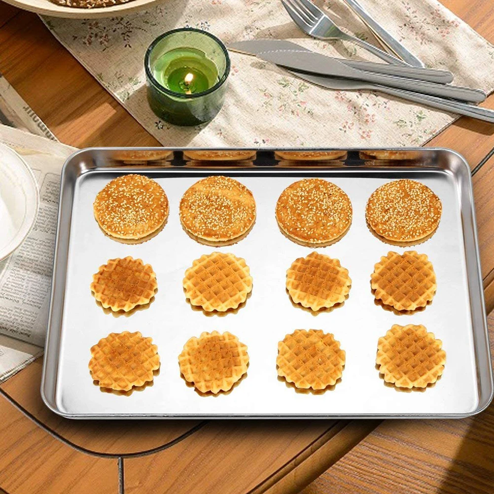 

3pcs Stainless Steel Baking Tray 26 5x20 5x2 5cm Cookie Roasting Pan Rectangular Design Fruit Serving BBQ Plate Kitchen Food
