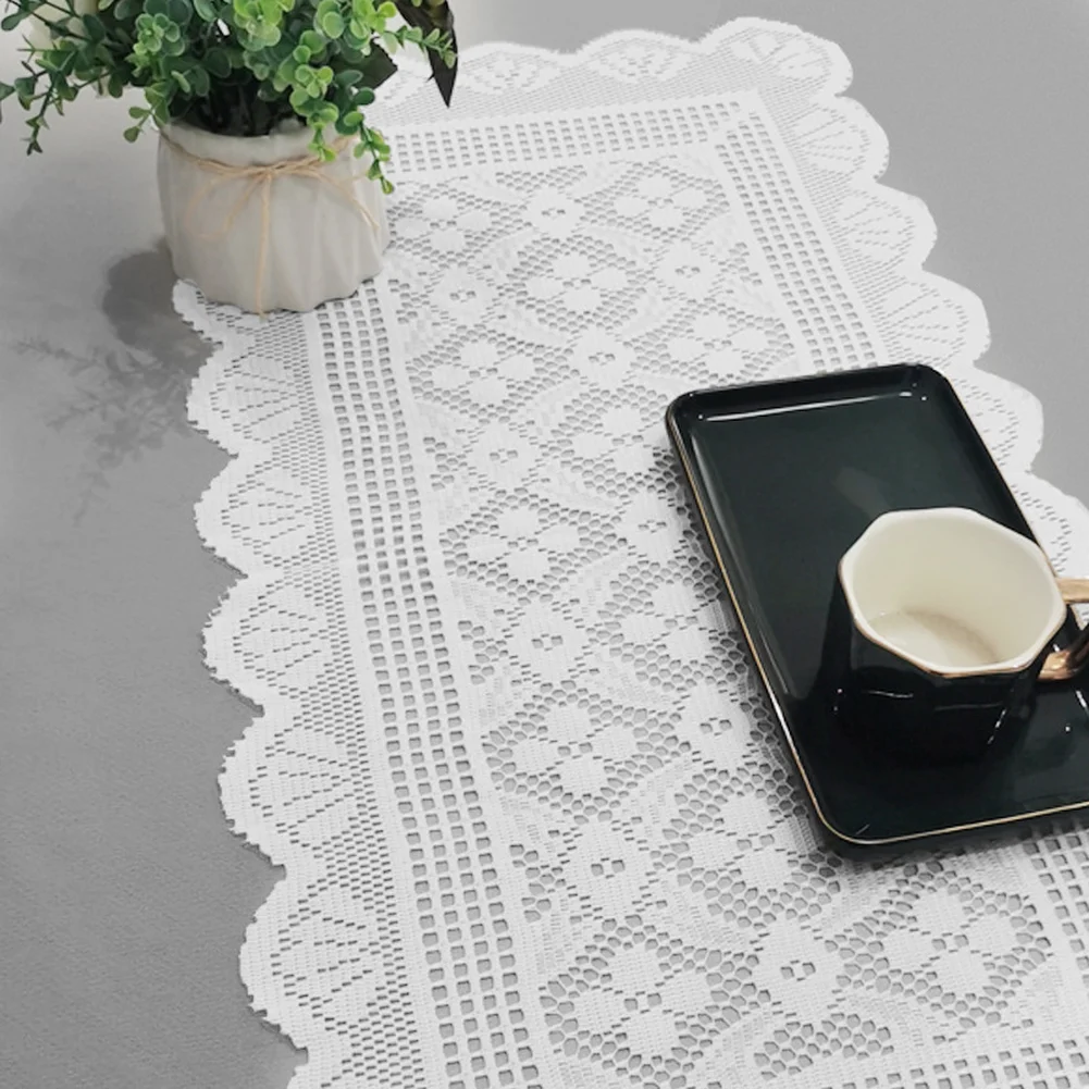 Elegant White Lace Tablecloth 38x75cm for Coffee Table and TV Cabinet Decor Polyester Dust Resistant Smooth Design