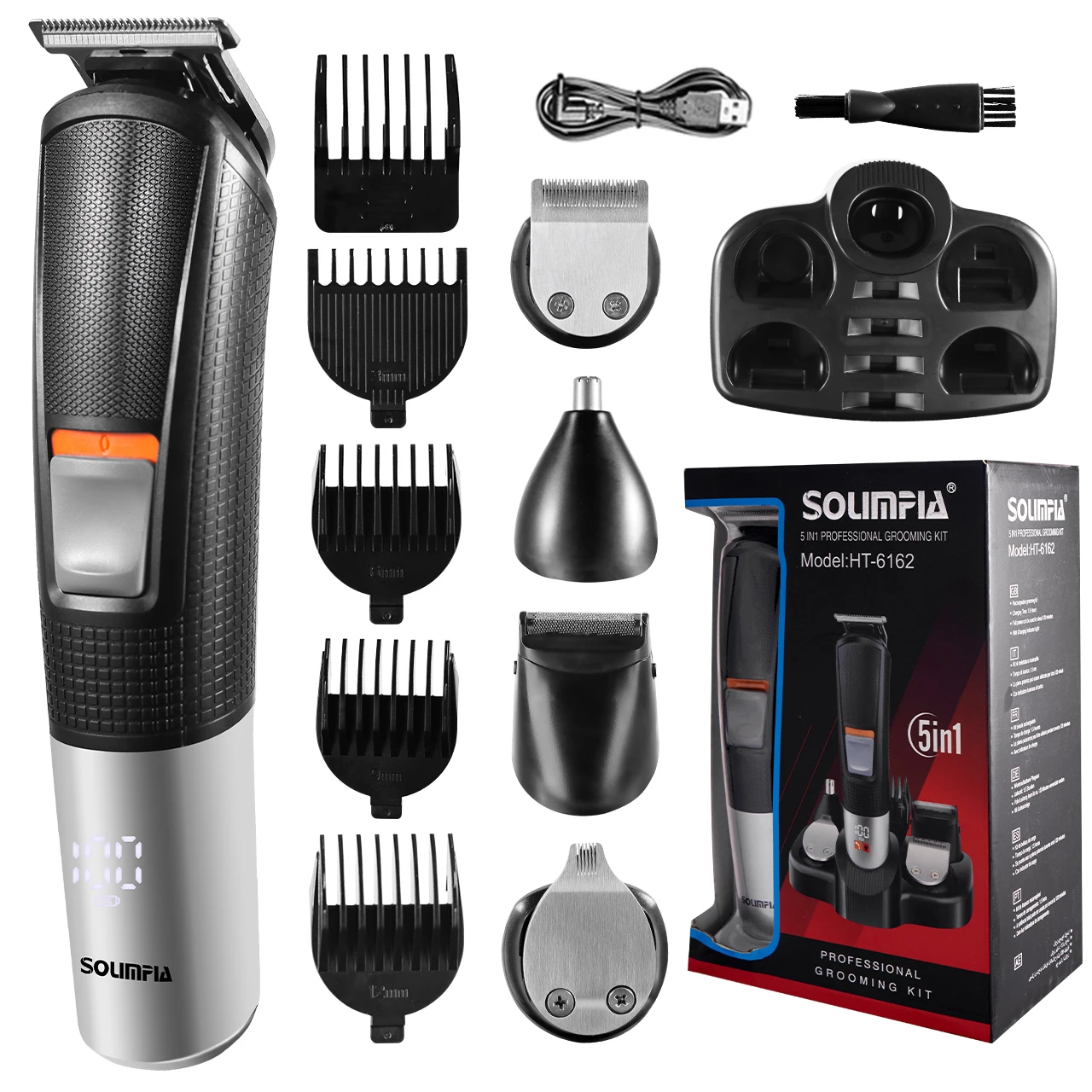 Solimpia 5-in-1 Professioneller Barber-Haarschneider, Trimmer und Elektrische Haarschneidemaschine für Männer mit Glatzkopf-Finish