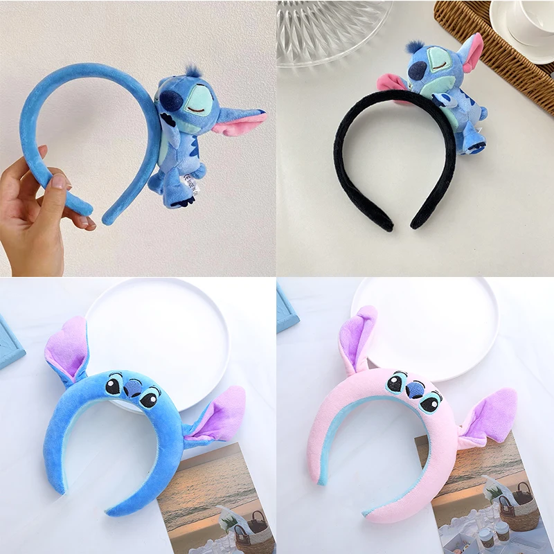 

Disney Mickey Mouse Stitch Ears Headband Girl Pink Angel Hairband Women Plush Minnie Lovers Hair Accessories Kids Party Festival