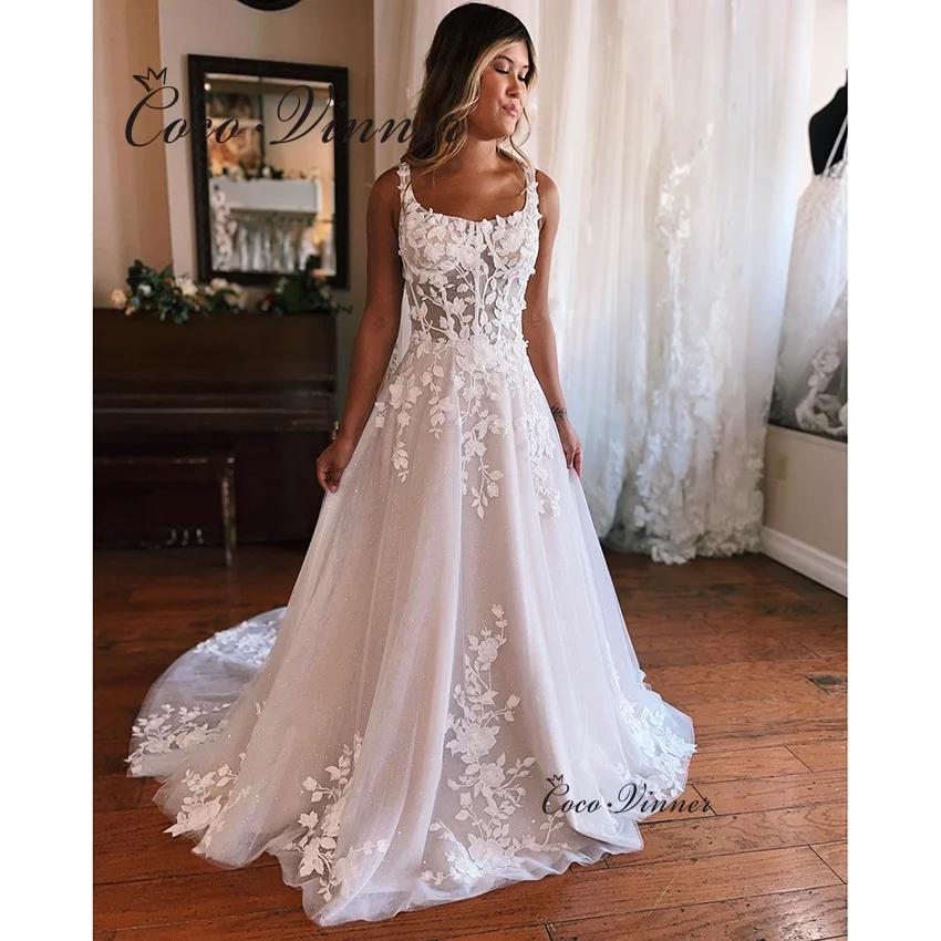 ที่กําหนดเองแขนถังโรแมนติก Boho ชุดแต่งงานยุโรปสไตล์สวยลูกไม้ Appliques สายชุดเจ้าสาวสําหรับผู้หญิง W1340