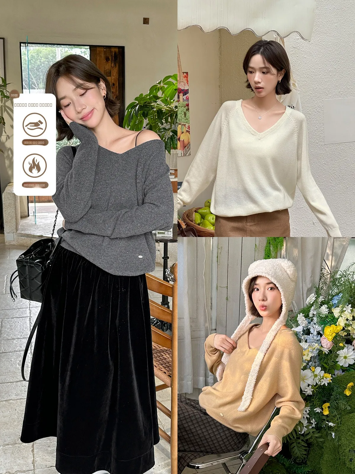 

Модный женский свитер V-образного выреза из смесовой пряжи (шерсть и камаре) свободного кроя для осени и зимы, теплый, однотонный, простой дизайн