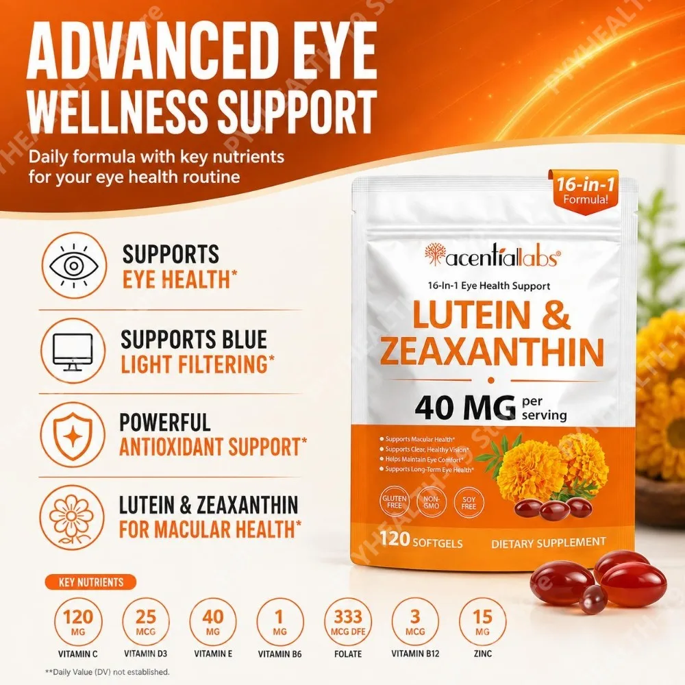 Acentiallabs Lutein Zeaxanthin Softgels 40mg Omega-3 EPA DHA Vitamins For Eye Health & Blue Light Support, Adult, 120 Count