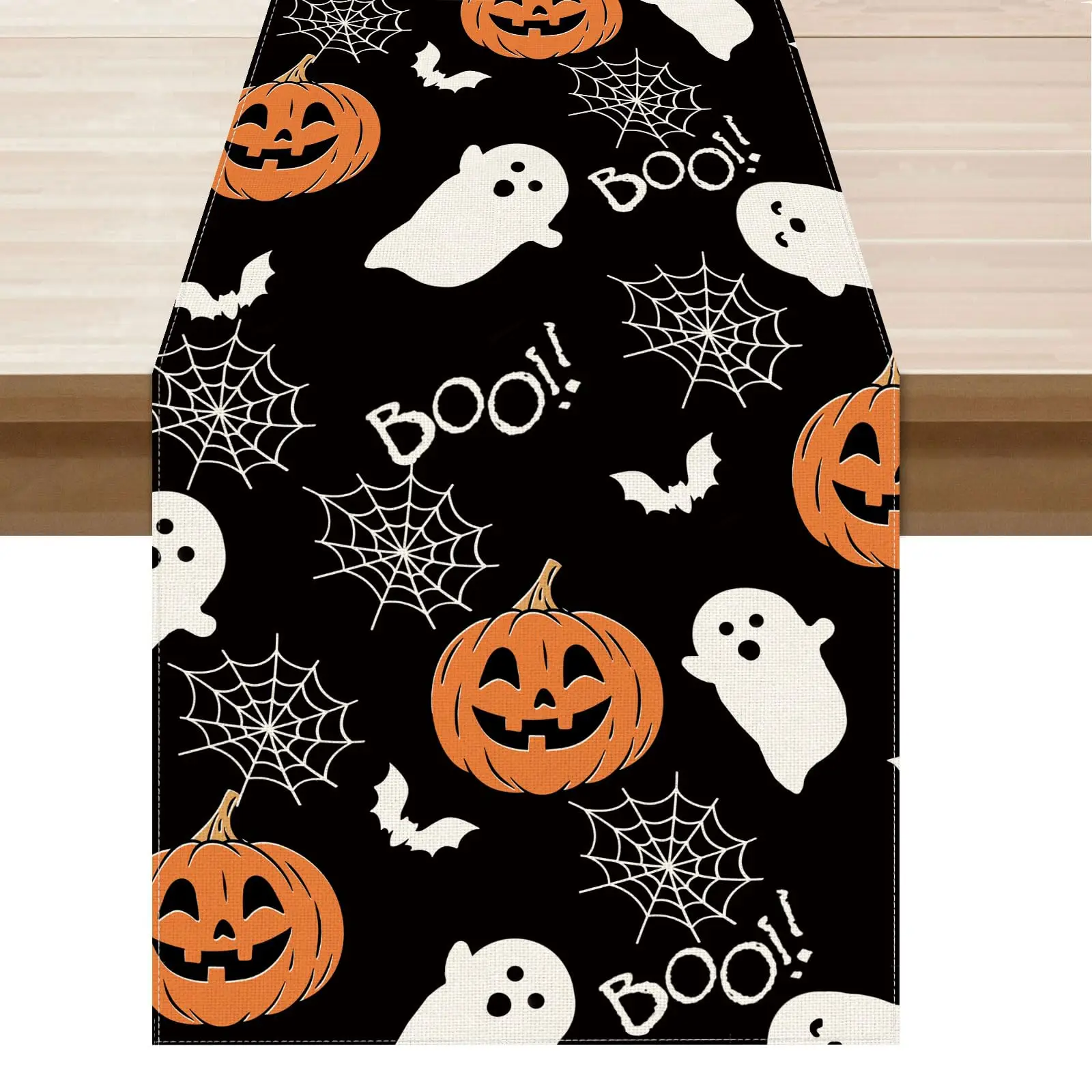 

Boo Spooky Ghost Pumpkin Halloween Table Runner Burlap Table Decoration for Home Kitchen Dining Dinner Holiday Farmhouse Decor