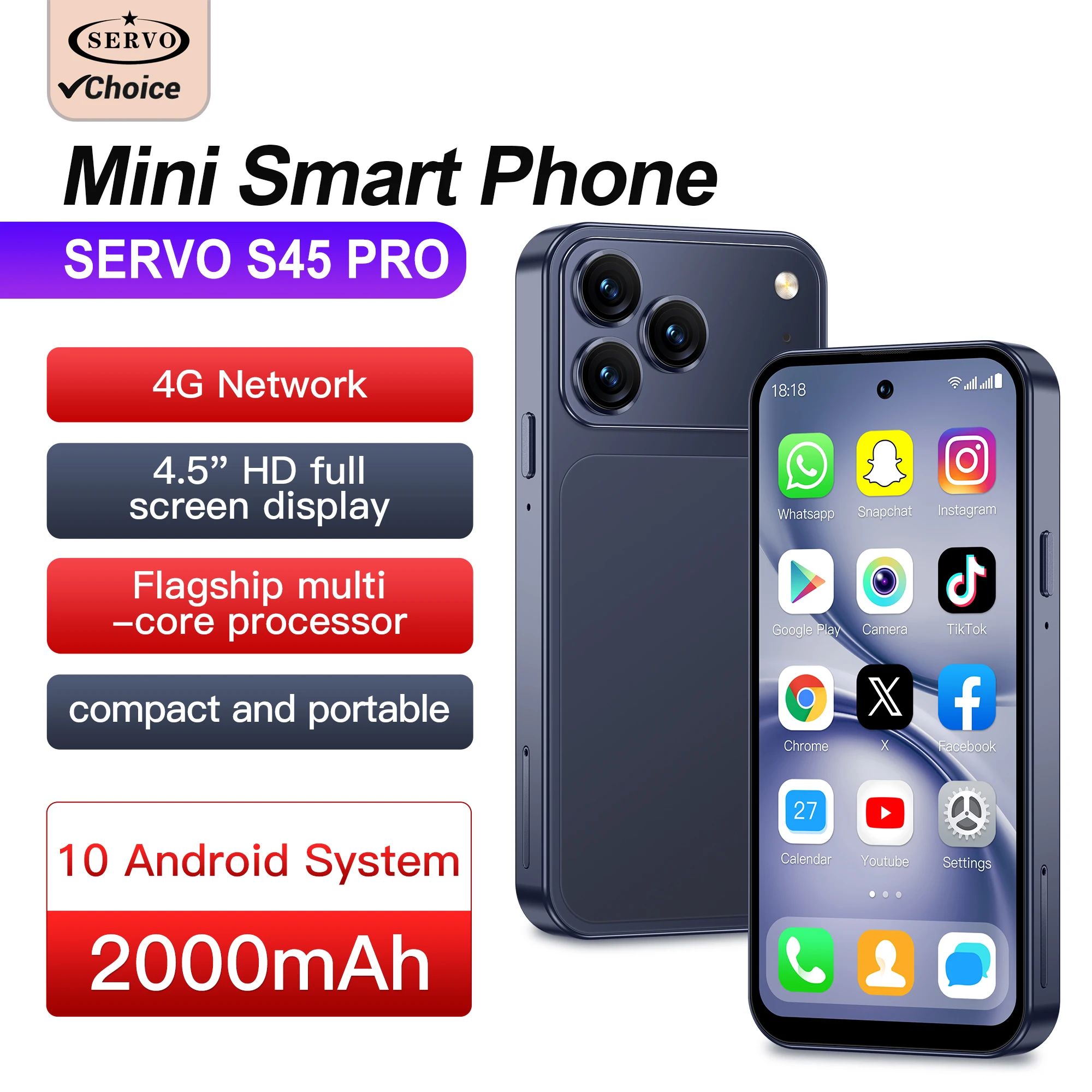 SERVO S45 PRO Android 10 OS Mini Smartphone 4G LTE 4.5