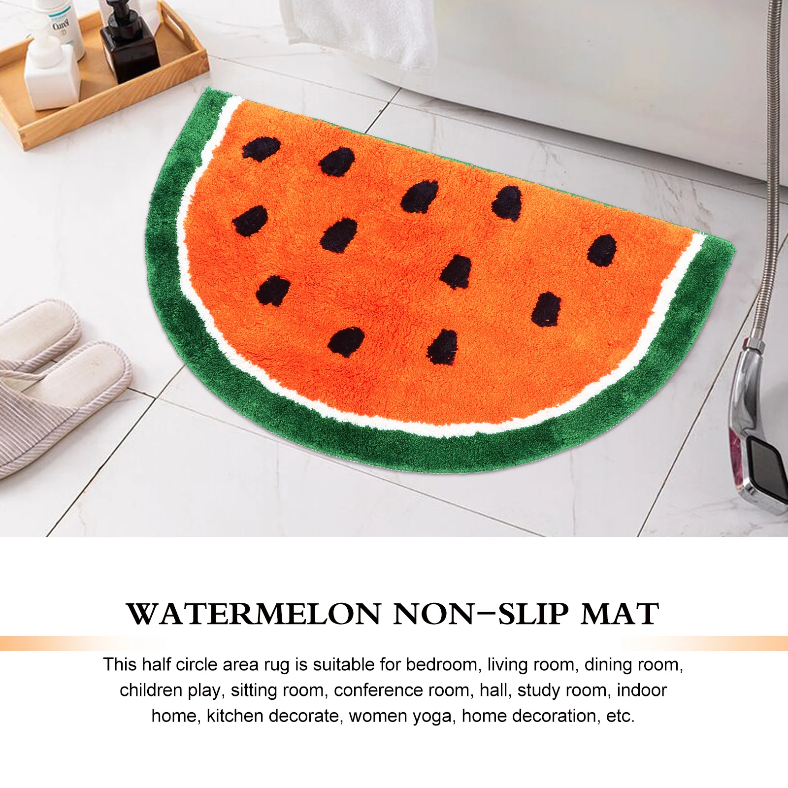 

Watermelon Floor Mat Cartoon Bath Rug Anti Skid Polyester Half Round Kids Play Living Room Bedroom Decor Non Slip Mats