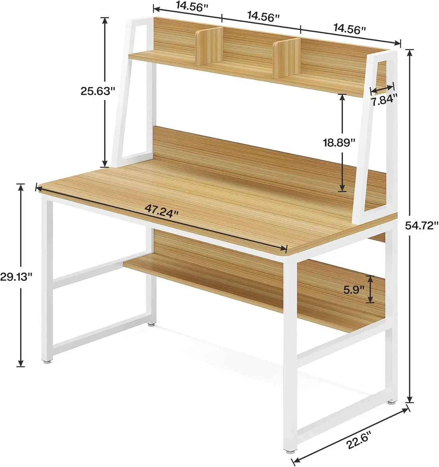 Computer Desk with Hutch, 47 inches Home Office Desk with Space Saving Design with Bookshelf for Small Spaces