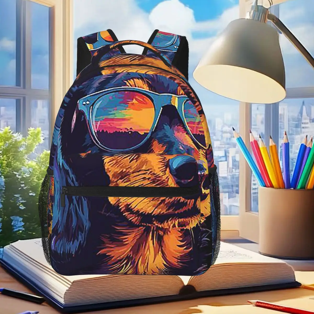 

Sausages Dog With Glasses Backpack Student Boys Girls BookBag Children School Bag Laptop Shoulder Bags for Men Women