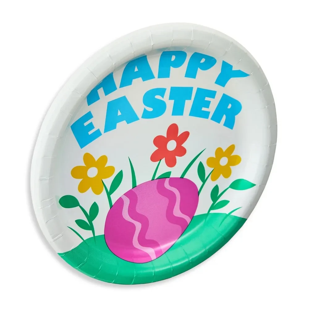

Easter Happy Easter Round Disposable Paper Plates, 6.87 in, 8 Count