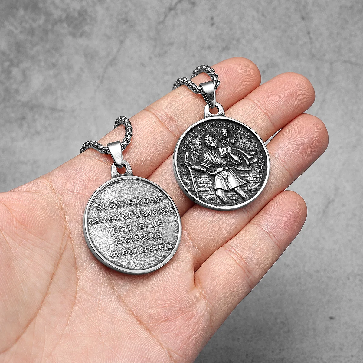 St.Christopher Exorcist Amulet Stainless Steel Men Necklaces Pendant Chain Punk For Women Fashion Jewelry Gifts Wholesale