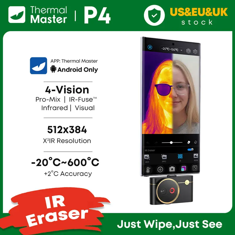 Fotocamera Termica a Doppia Lente P4 a Infrarossi per Android, Risoluzione 512*384 X³IR, Zoom 15x, 600 ℃ per l'Ispezione delle Case con Pannelli Solari