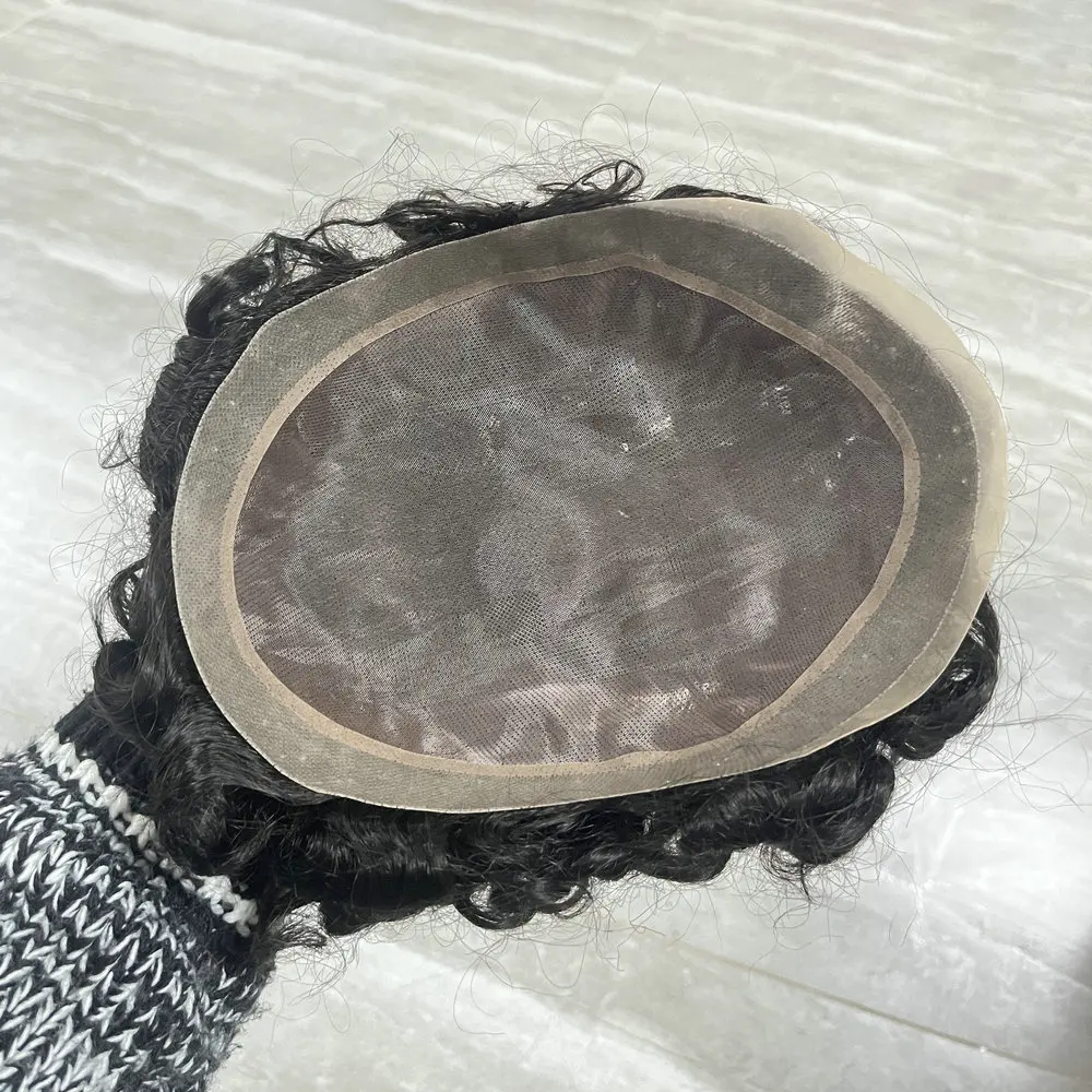 15mm/18mm/20mm Lockiges Toupet für Männer, Echthaar-Ersatzsysteme, Herren-Haarteile, Super Langlebiges Mono-Lace mit PU-Basis – Detail 7