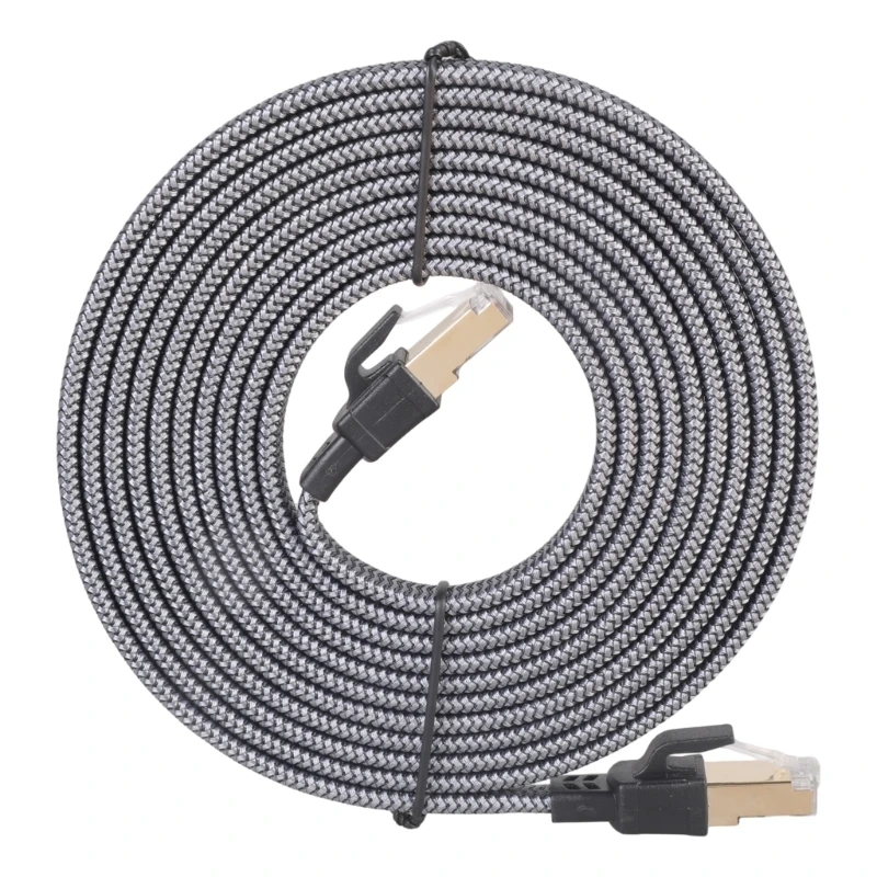 Fast Speed CAT8 Ethernet Cable 40Gbps 2000MHz Flat Design with Silver Braided for Stable Gaming and Streaming