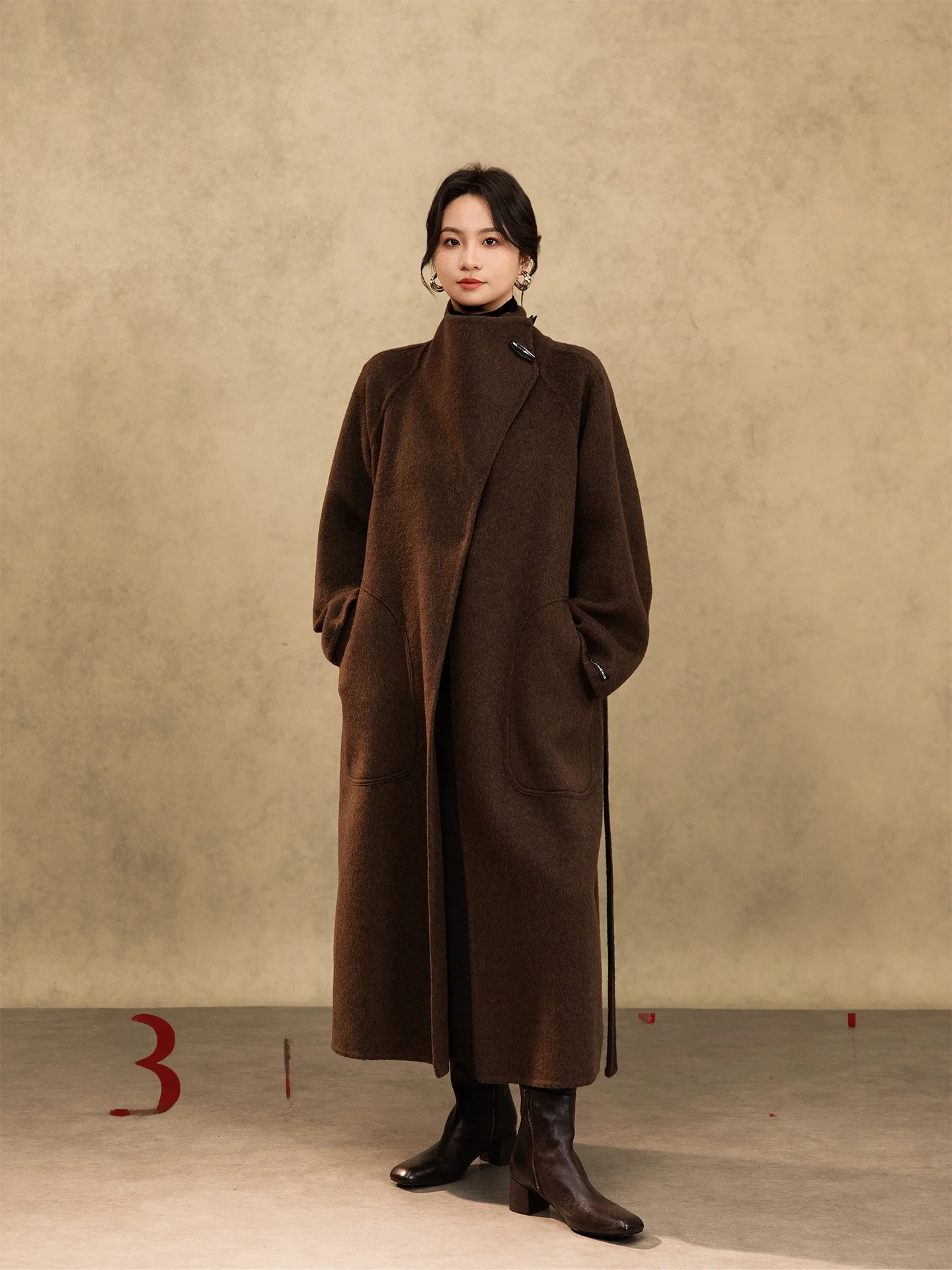 

Высококачественное двустороннее шерстяное пальто из альпаки с наполнителем из пуха, верхняя одежда, новинка 2025 года, осень-зима, свободный крой, утепленное