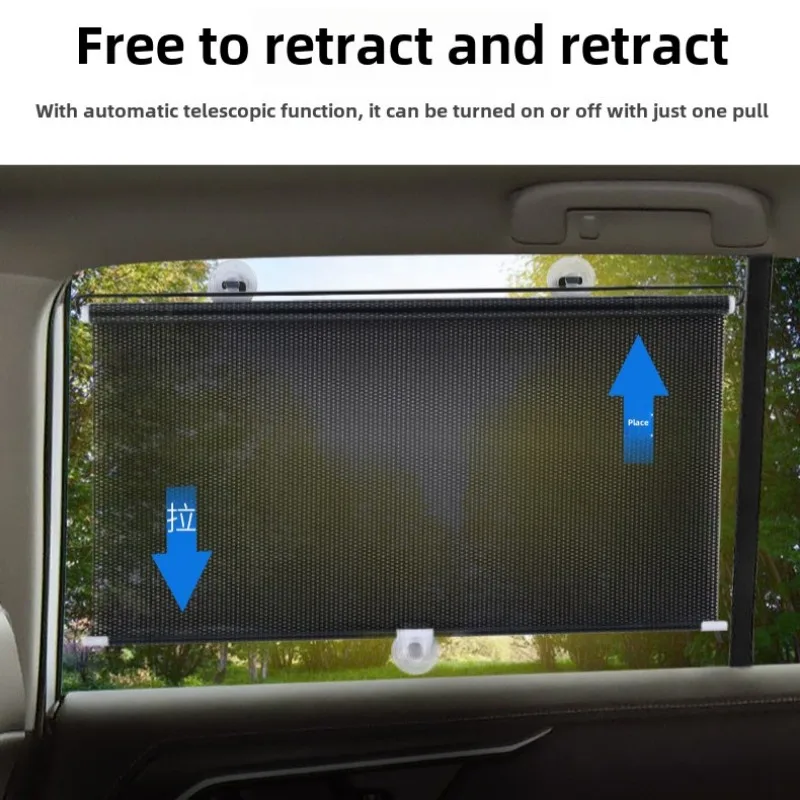 Car Windshield Sunshade Roller Blinds Auto Window Retractable Summer Protection Heat Insulation Curtain Front Rear Shading