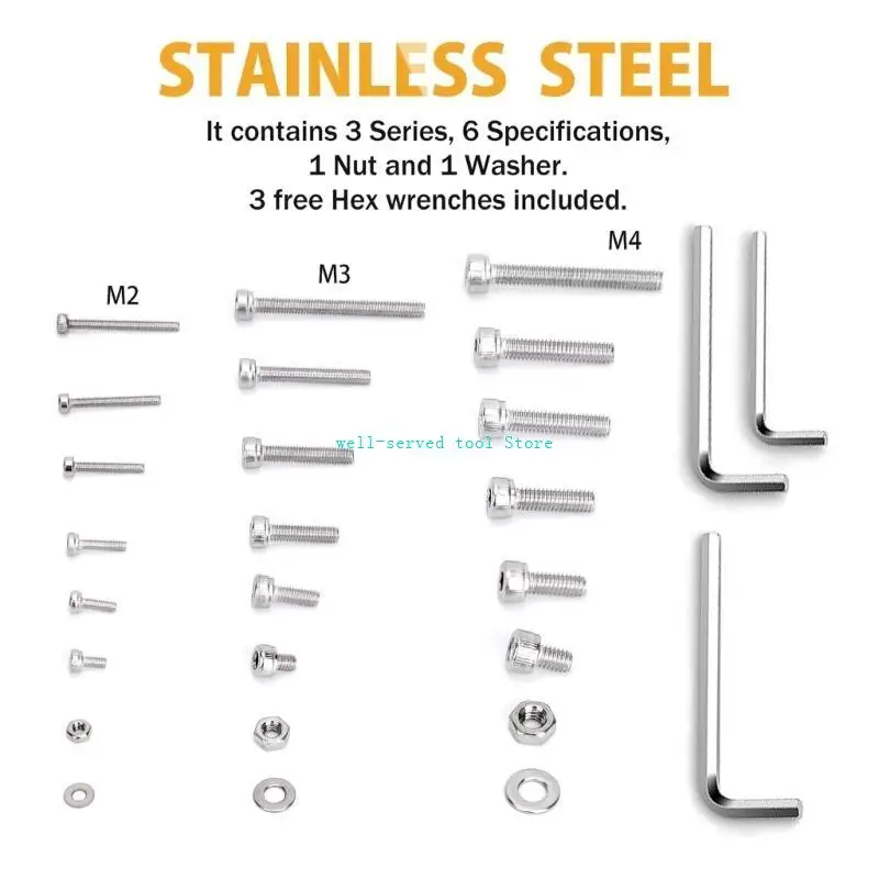 

G88A SM2.54 Small Bolts Washers Assortment 304 Stainless Steel Screw Set