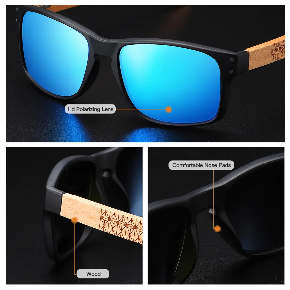 XSW Brand Design Beech wood Handmade Sunglasses Men Polarized Eyewear Outdoor Driving Sun Glasses Reinforced Hinge 5527