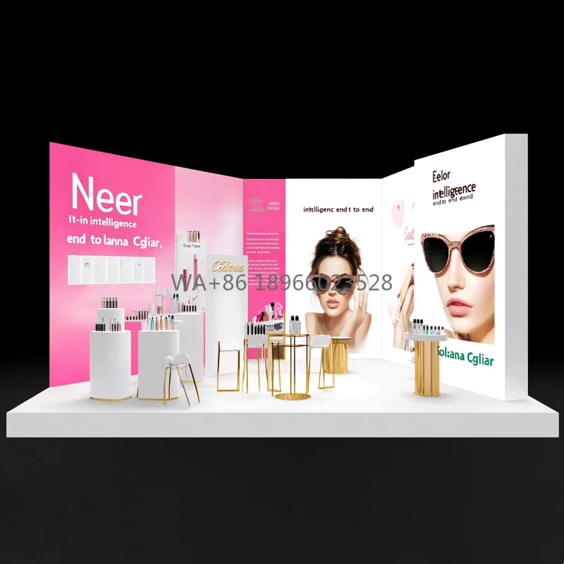 كشك المعرض المعياري الإبداعي SEG بإضاءة خلفية 10 × 10 عرض منتجات التجميل تخصيص كشك العرض التجاري