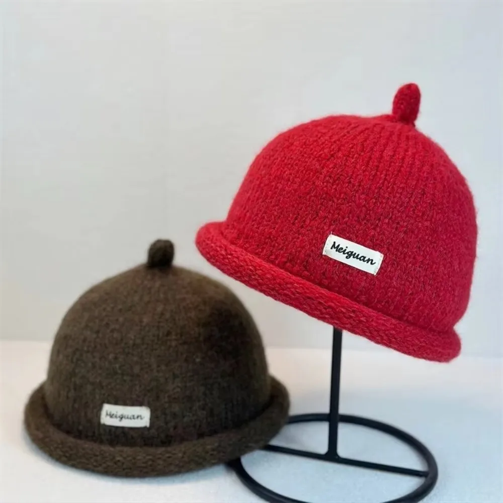 Fashion Solid Color Knitted Beanies Cap Keep Warm Rolled Edge Melon Skin Hat Hip Hop Beret Pacifier Cap Winter