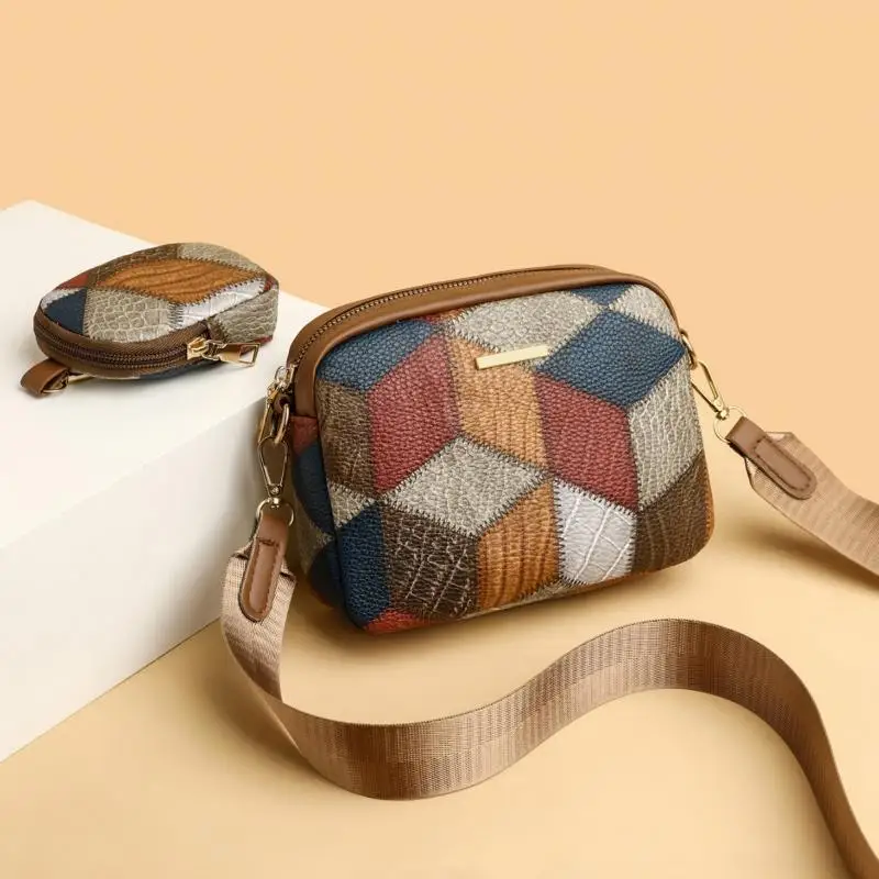 Vintage Fashion Women Shoulder Crossbody Bag Luxury Pu Leather Ladies Phone Bag Purses Patchwork Designer Shell Totes Handbag