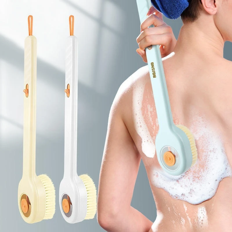 Soft Hair Bath Brush 1PC Long Handle Liquid Filled with Back Sponge Rubbing Tool Exfoliating Massage Cleaning Brush for Shower