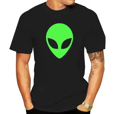 DY Cotton Faddish Green Alien Head 90's Style Funny Alien Printed Tshirts For Men T Shirt