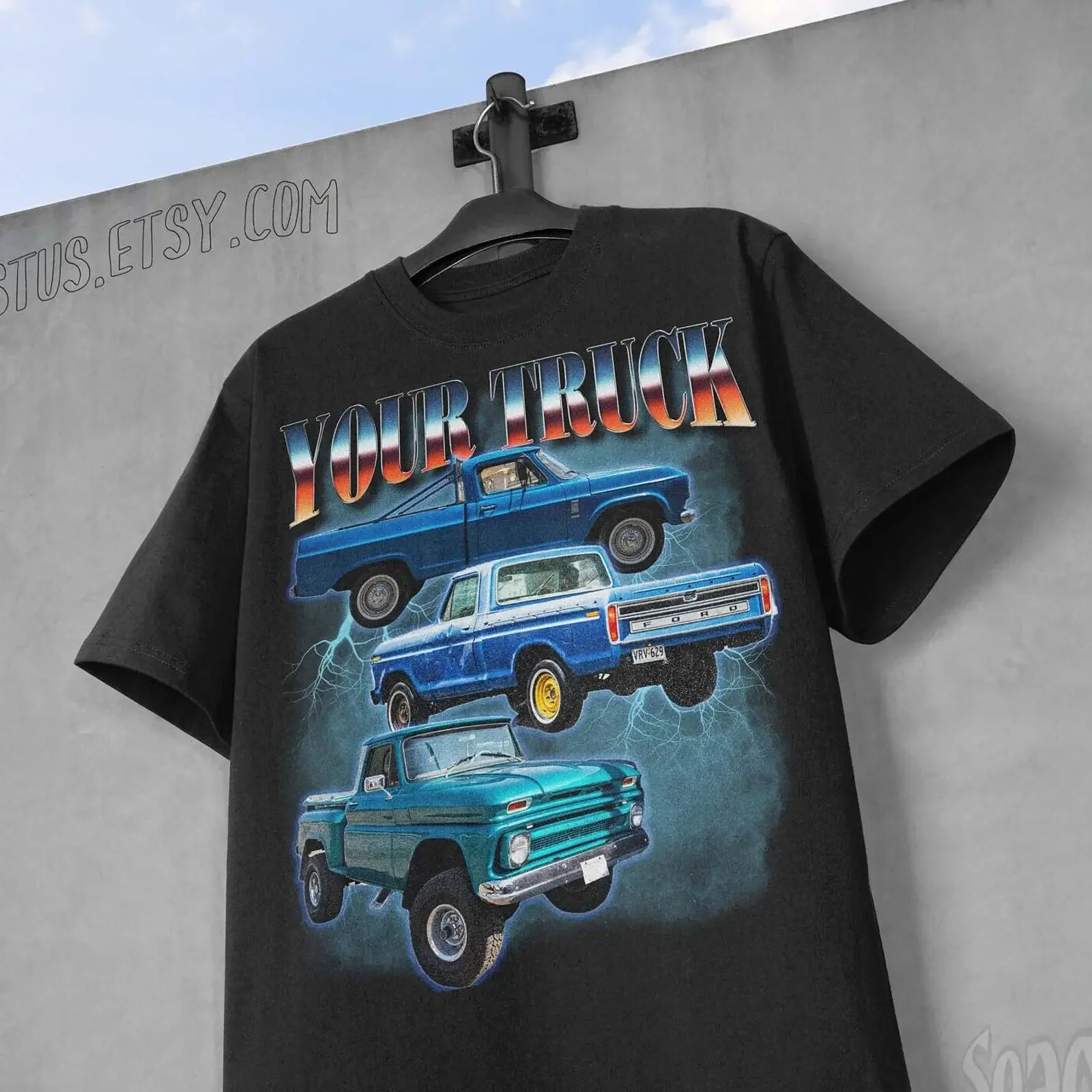 Custom Personalized Vintage Pickup Truck Bootleg Rap T Shirt American Muscle for Dad Boyfriend vintage Washed Slightly