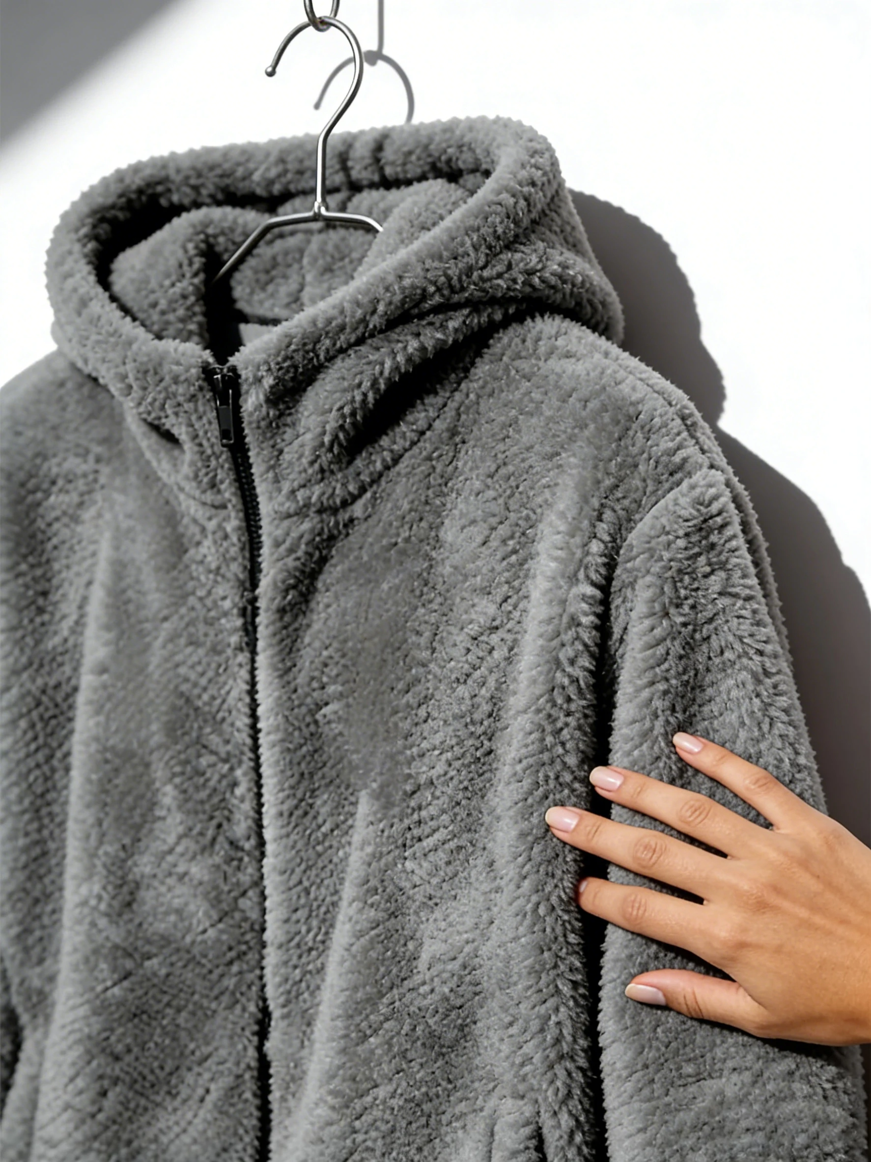 سترة رجالية جديدة دافئة بلون سادة وسحاب وغطاء للرأس كاجوال للتعليق في الخريف والشتاء #4