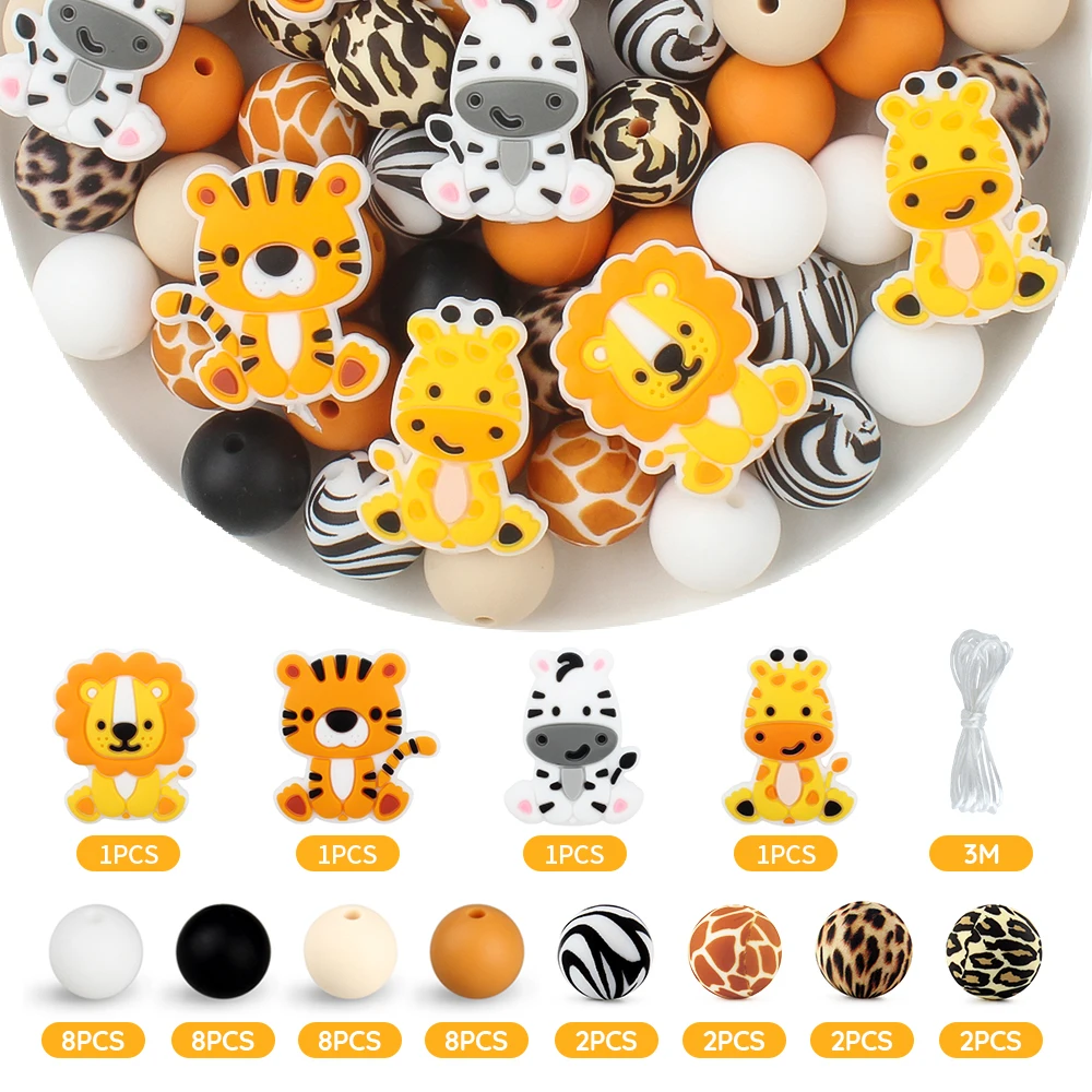 44Pcs New Focal Silicone Beads Animal Zebra Giraffe For Jewelry Making DIY KeyChailn Bracelet Necklace Pen Accessories