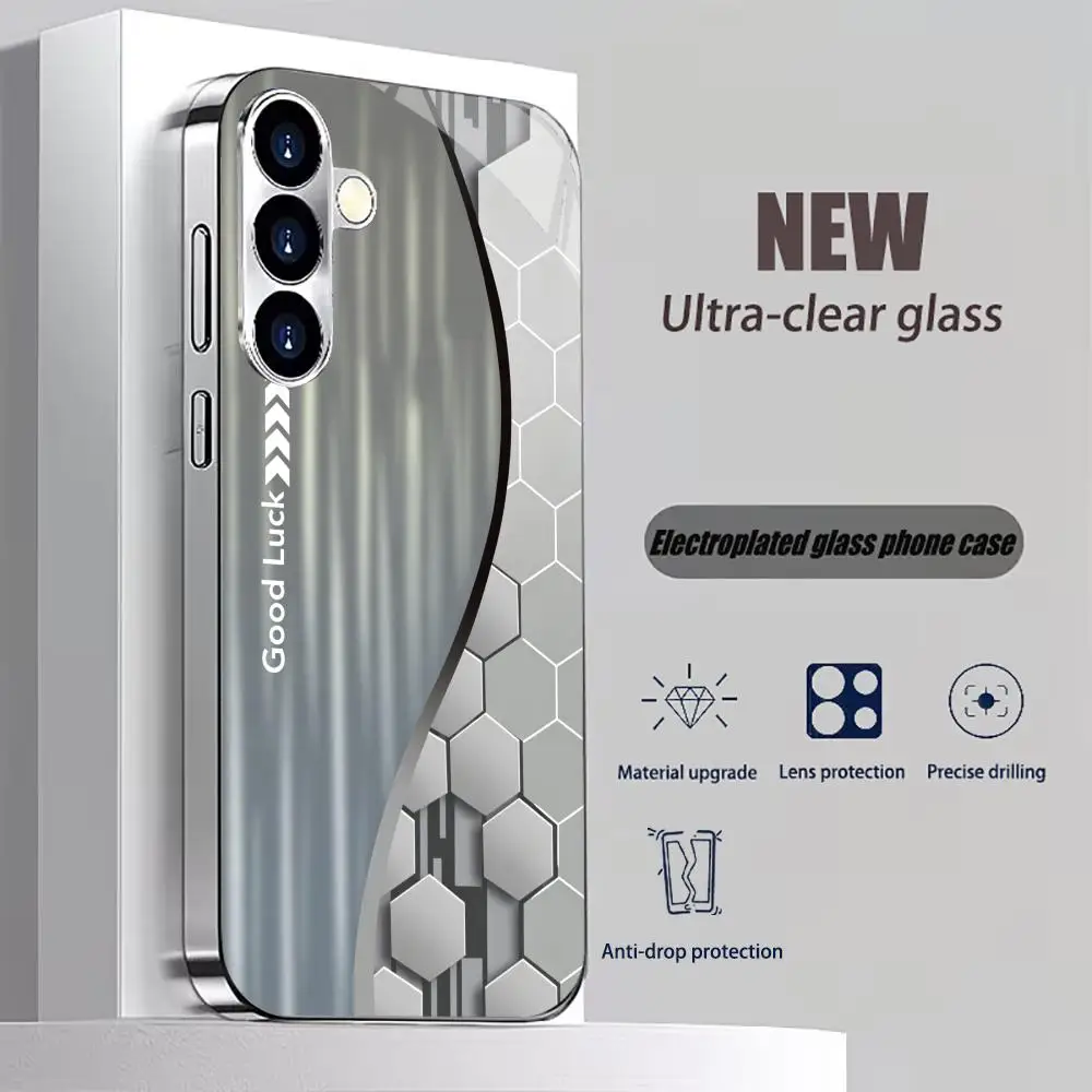 Grey silver lucky honeycomb TPU glass phone case for Samsung Galaxy S26 S25 S24 S23 S22 S21FE,Ultra,Plus Super-strong protectio
