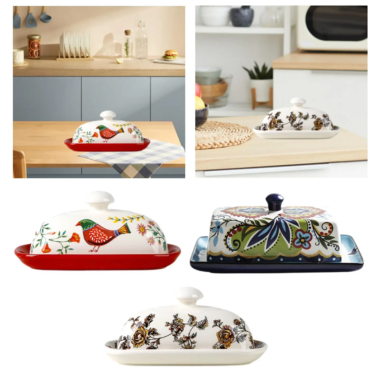 طبق زبدة الجبن مع غطاء لسطح بوفيه الثلاجة #4