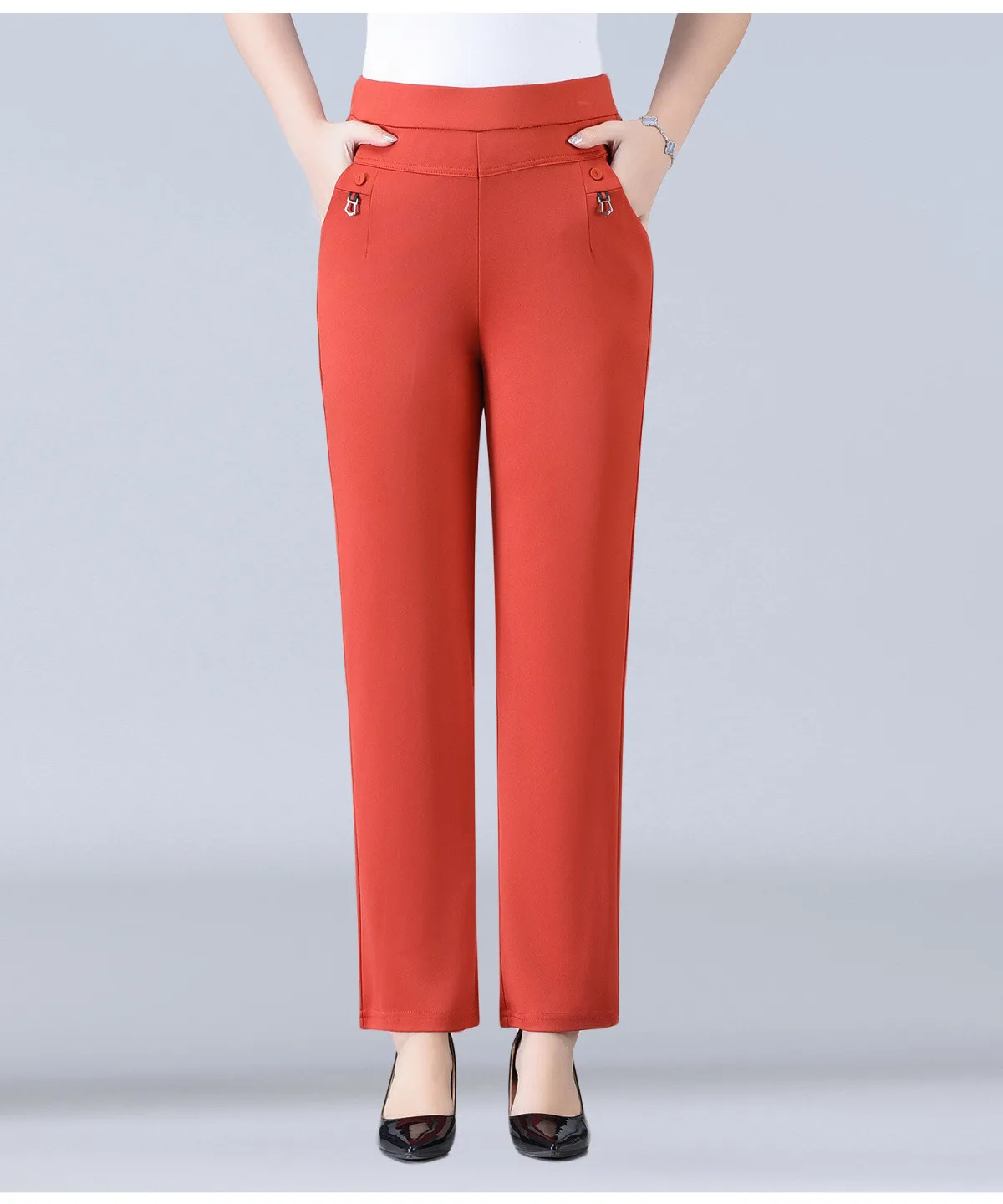 Candy Color Korean Stretch Pants Slim High Waist Straight Pants Women Trouser Patchwork Pocket Casual Thin Classic Pantalones