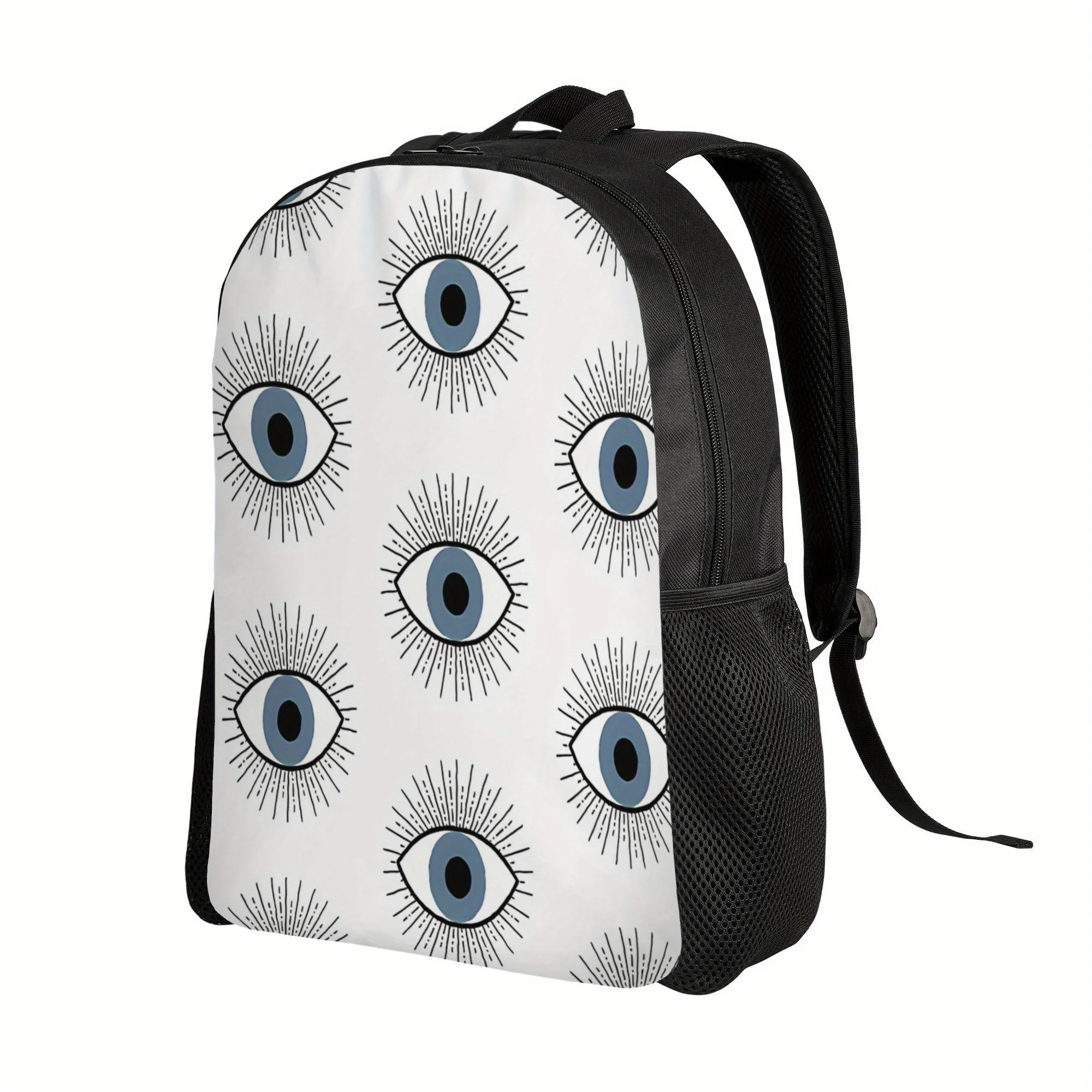 

Stylish single compartment backpack, evil eye design, elegant and beautiful, perfect for daily use and leisure outings