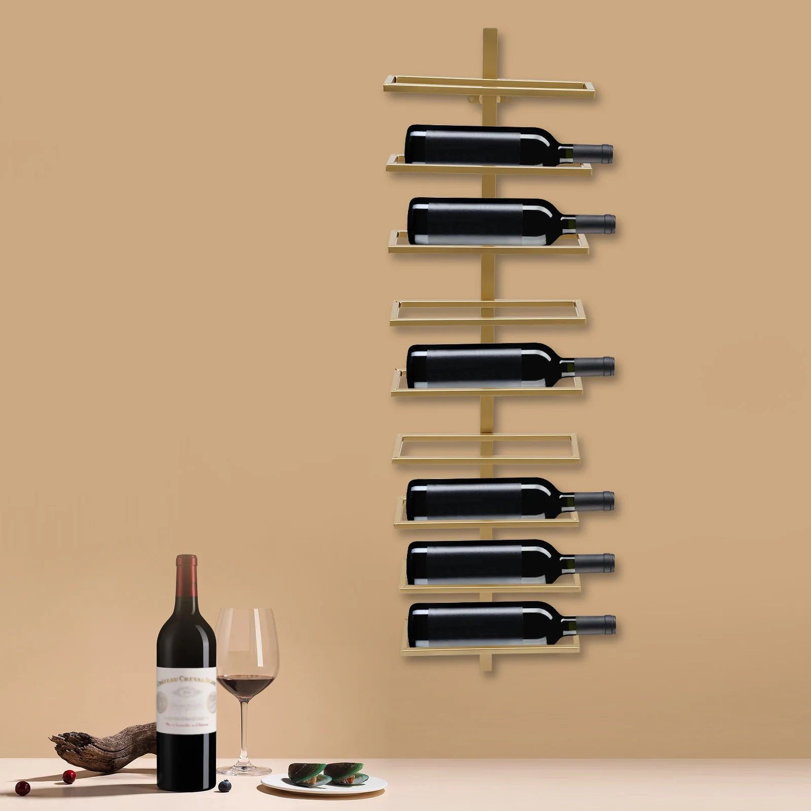 Wall Mounted Wine Bottle Rack Holder Storage Organizer Industrial Metal Hanging Wine Display Shelf Holds 9 Bottles Decoration