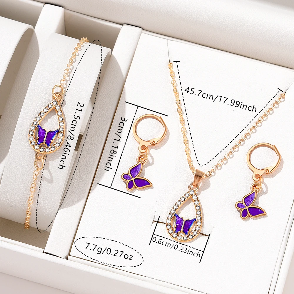 5PCS/Set Purple Women Watch Fashionable Butterfly Element Dial Quartz Wristwatch Frosted Strap Watch Jewelry Set Gift For Girls