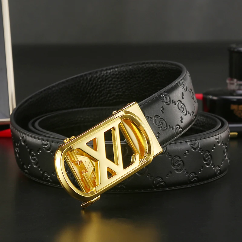 New Width 3.4cm Business Men's Belt Formal Real Leather Male Belt High Quality Metal Automatic Buckle Belt for Women jeans belt