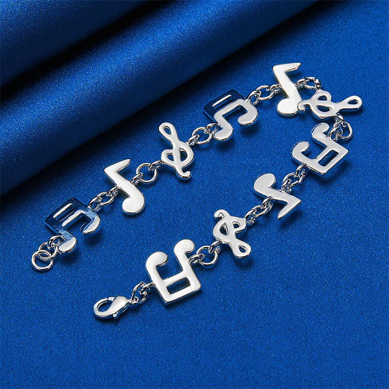 Elegant 925 sterling silver 8-inch exquisite musical note bracelet, fashionable women's wedding accessories, party jewelry