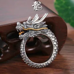 Vintage Chinese Dragon Rings Fashion Rings Jewelry Gifts for Men Women Open Ring Adjustable Size