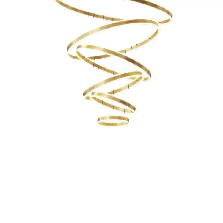 

Duplex building villa empty, large chandelier modern simple light luxury loft apartment loft floor, middle staircase