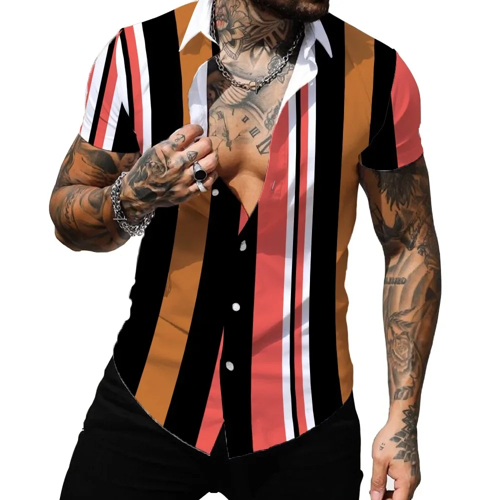 

Hawaiian Men's Shirt Summer Fashion Sexy Striped Printed Shirts For Men Casual Tops Tee Male Clothing Oversized Camisa