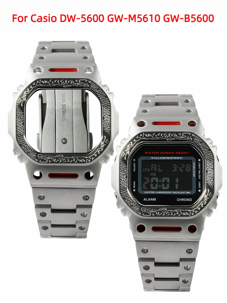 Для Casio маленький квадратный DW5600 DW-5600 GW-M5610 GW-B5600 модифицированный корпус из нержавеющей стали + ремешок мужской металлический костюм аксессуары для часов