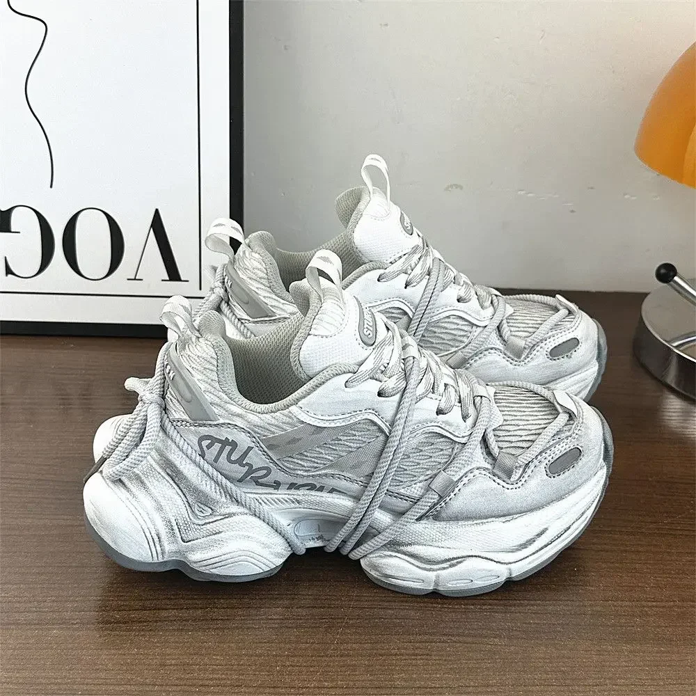 

Кроссовки на массивном каблуке для женщин и мужчин, повседневная обувь для папы, большие размеры 41, 42, модная грязная обувь в стиле ретро, спортивная обувь на толстой подошве