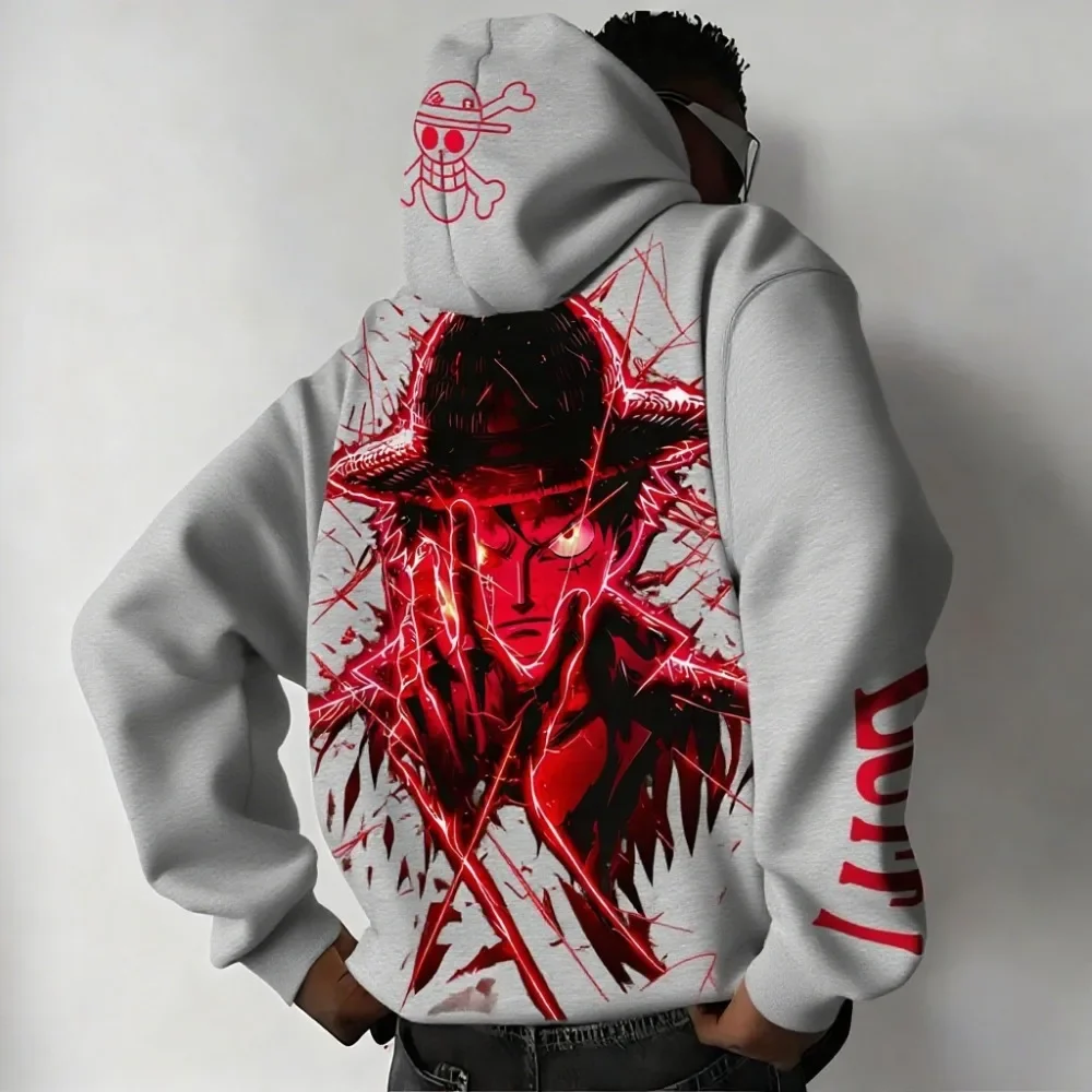 One Piece Rufy Autunno/Inverno Nuova Felpa con Cappuccio 2025 da Uomo Street Anime Stampato Allentato Casual Americano Hip Hop Genitore Bambino Maglione Top