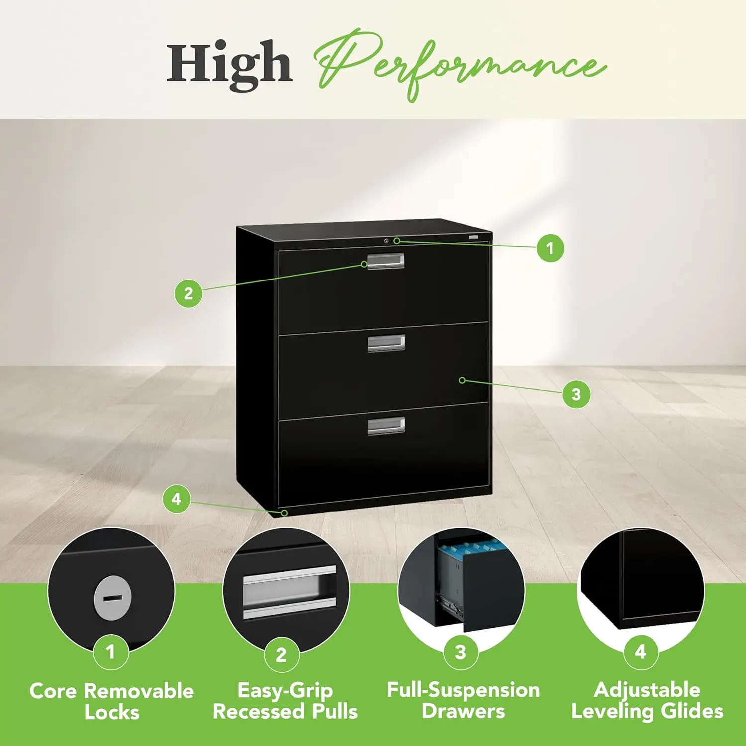 3MELFile Cabinet with Lock - 600 Series, Latéral, Metal Filing Cabinet for Home Office, Locking Office, Storage Cabinet