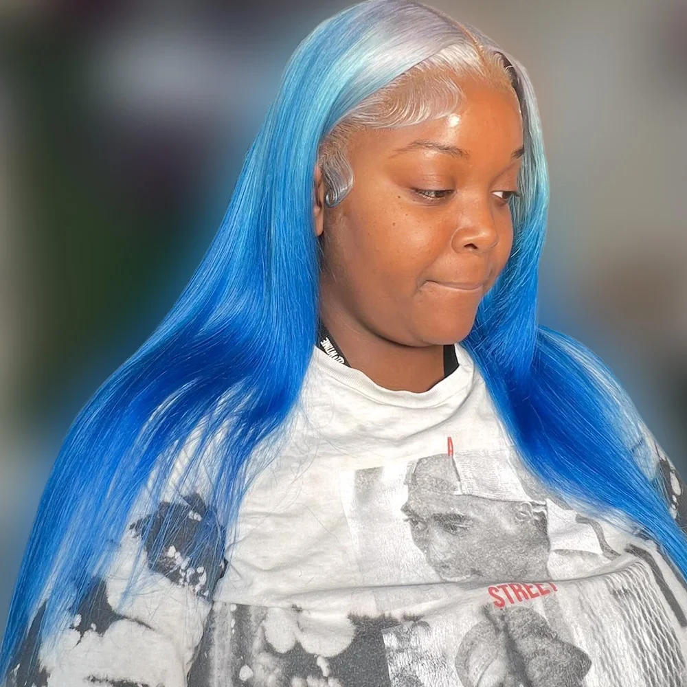 أومبير الأبيض الأزرق مستقيم 13x6 الدانتيل الجبهة خصلات الشعر المستعار الإنسان البورمية الشعر قبل نتف 13x4 الدانتيل الشفاف شعر مستعار أمامي للنساء #4