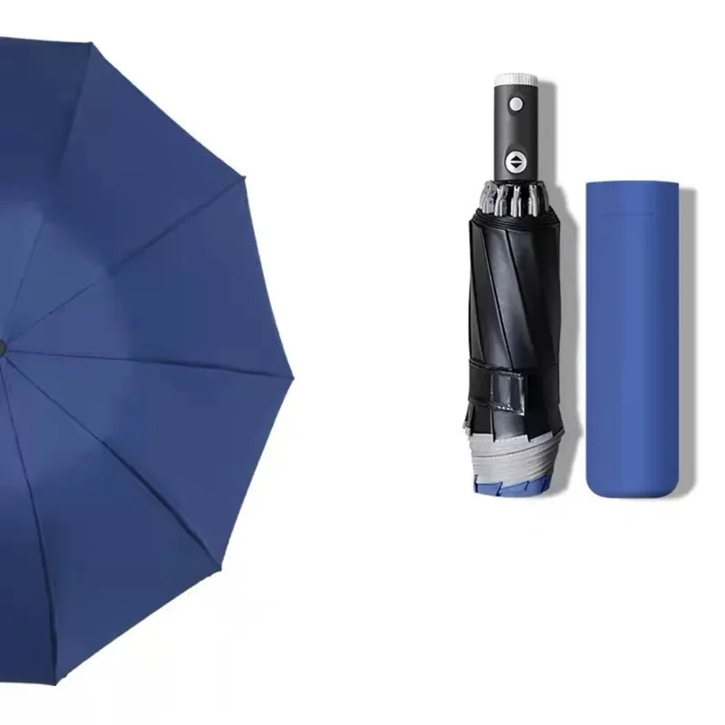 LED Light Travel Automatic Folding Reverse Umbrella 10 Ribs Reinforced Windproof UPF 50+ UV Protection Auto Open Close Men Women