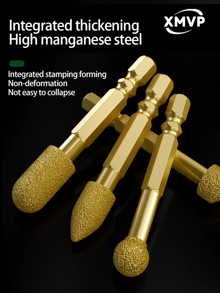 Diamond grinding head, hexagonal handle, hard alloy rotating file, cast iron stone drill, electric drill, brazing, grinding dril