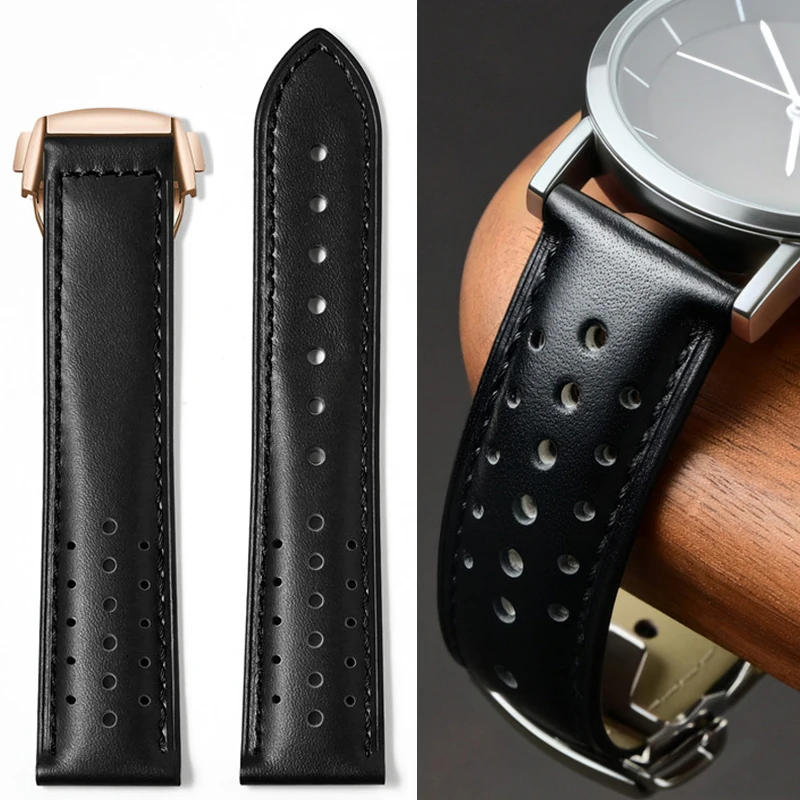 Genuine Leather Strap for 20mm Omega Seamaster 300 Speedmaster Universal Folding Buckle Watch Band Bracelet for Longines Seiko