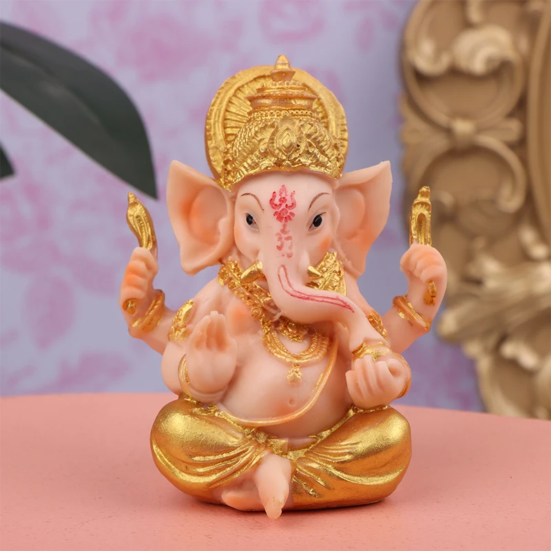 Gold Lord Ganesha Buddha Statue Elephant God Sculptures Ganesh Figurines Car Interior Ornament DIY Counter Desktop Decoration